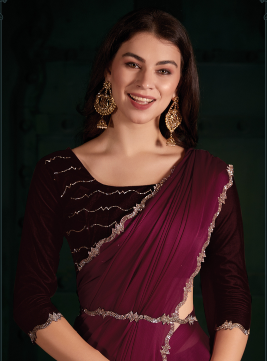 Pink Latest Georgette Silk Plain Handwork Border Saree