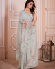 Pastel Blue Effortless Premium Metallic Organza Floral Digital Printed Saree