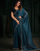 Teal Blue Latest Georgette Silk Plain Handwork Border Saree