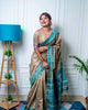 Beige-Sky BlueClassic Tussar Silk Traditional Weaving Pattern Saree