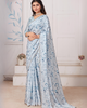 Pastel Blue Elegant Premium Satin Floral Digital Printed Saree