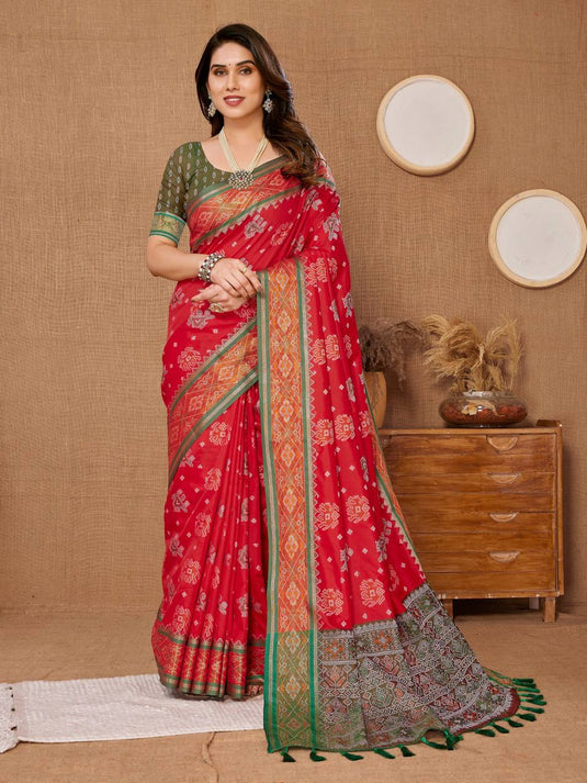 Red Soft Banarasi Silk Zari Weaving Traditional Motif Saree