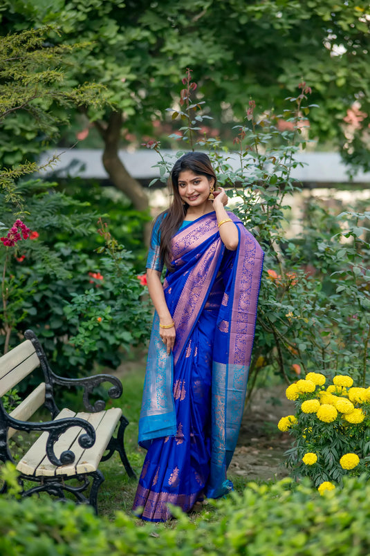 Royal Blue Soft Banarasi Silk Zari Weaving Pattern Saree