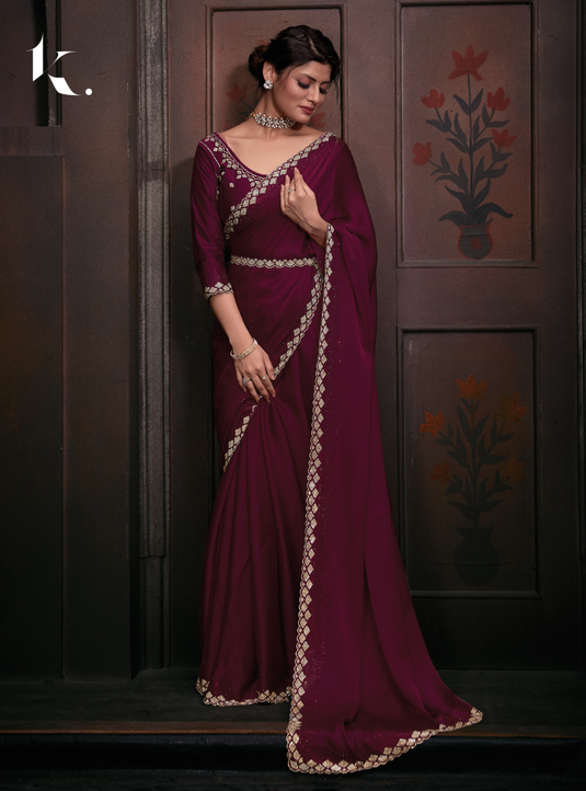 Maroon Radiant Premium Satin Silk Swarovski Work Saree