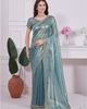 Sky Blue Stunning Premium Metallic Organza Stone Work Saree