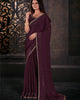 Wine Graceful Chiffon Thread Embroidered Stone Work Saree