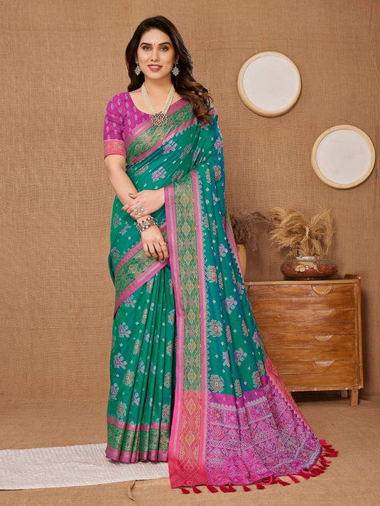 Green Soft Banarasi Silk Zari Weaving Traditional Motif Saree