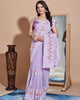 Lavender Soft Georgette Thread Embroidered Work Saree