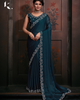 Teal Blue Elegant Premium Satin Silk Swarovski Work Saree