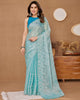 Sky Blue Designer Burberry Silk Sequence Embroidered Work Saree