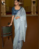 Blue Soft Tissue Silk Swarovski Work Saree With Contrast Swarovski Work Blouse.