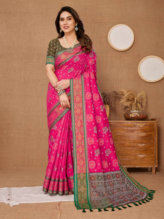 Pink Soft Banarasi Silk Zari Weaving Traditional Motif Saree