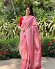 Pink Soft Banarasi Silk Floral Digital Printed Zari Weaving Border Saree