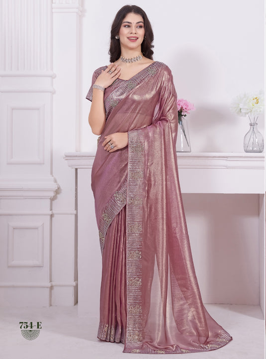 Pink Graceful Premium Metallic Organza Stone Work Saree