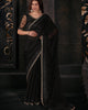 Black Graceful Chiffon Thread Embroidered Stone Work Saree