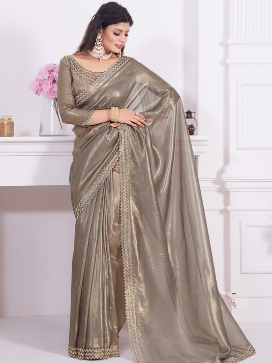 Sand Stunning Premium Metallic Organza Stone Work Saree