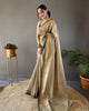 Beige-Green Soft Silk Zari Check Weaving Design Saree