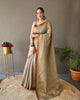 Beige-Maroon Soft Silk Zari Check Weaving Design Saree