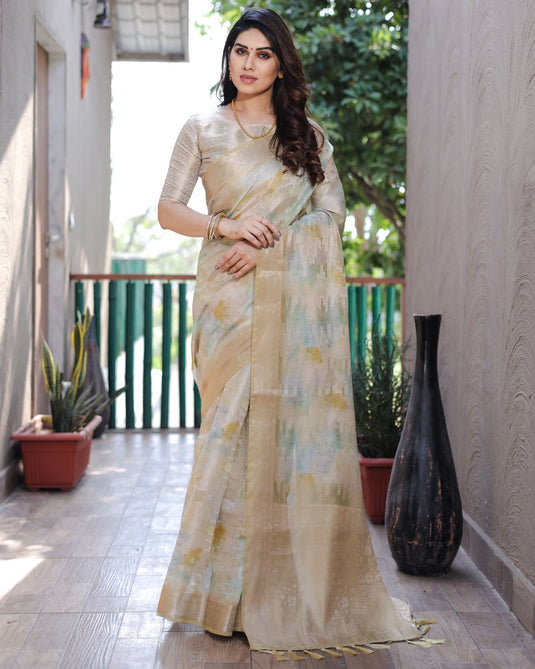 Sand Soft Silk Prism Pattern Digital Print Saree