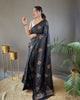 Black Silk Zari Based Embroidered Saree