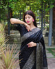 Black Elegant Handloom Raw Silk Rich Weaving Pallu Saree