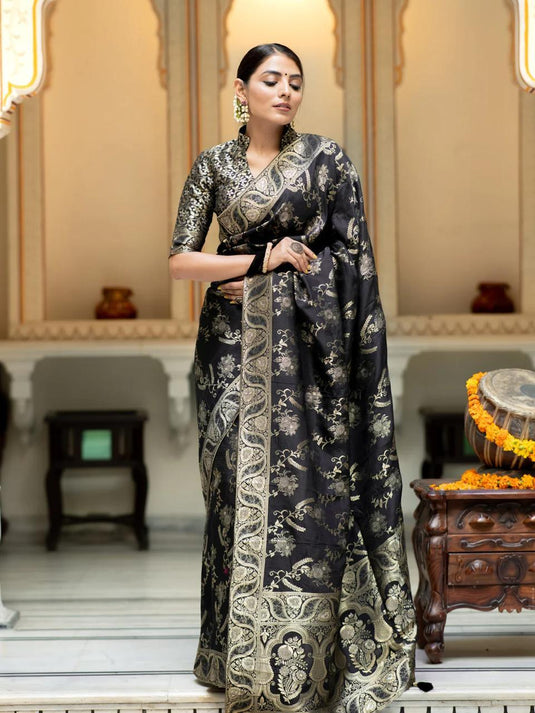 Black Banarasi Silk Traditional Saree