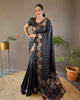 Black classic soft silk copper and gold floral weaving saree