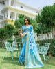 Blue Soft Linen Cotton Digital Printed Summer Saree