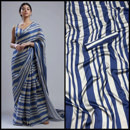 Blue Elegant Premium Satin Printed Saree