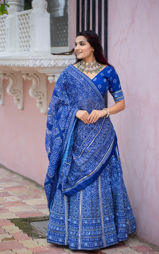 Blue Vaishali Silk Printed Semi Stitched Lehenga Choli