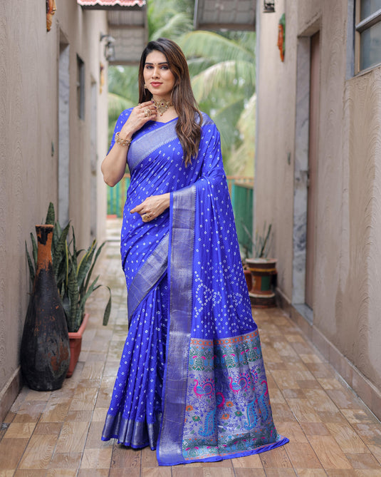 Blue Premium Dola Silk Traditional Bandej Saree With Zari Weaving Border