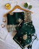 Bottle Green Burberry Silk Zari Embroidered Work Saree