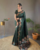 Bottle Green classic soft silk copper and gold floral weaving saree