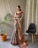 Dark Grey Malai Cotton Kalamkari Print Saree