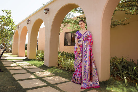 Dark Pink Banarasi Soft Silk Paithani Patola Saree