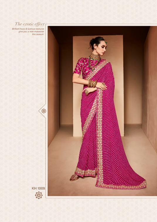 Dark Pink Heavy Georgette Traditional Printed Border Embroidered Saree