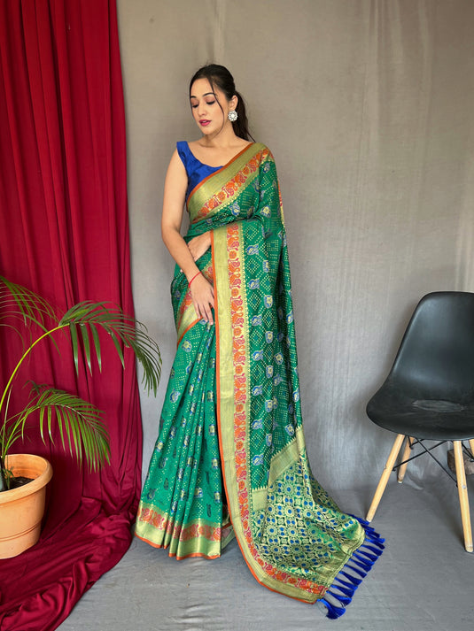 Green pure kutchi patola weaving silk saree