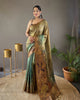 Green satin cotton kalamkari digital printed saree