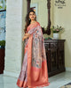 Grey Pure Handloom Kotha Silk Floral Printed Zari Weaving Saree