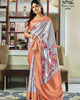 Grey Pure Handloom Kotha Silk Floral Printed Zari Weaving Saree