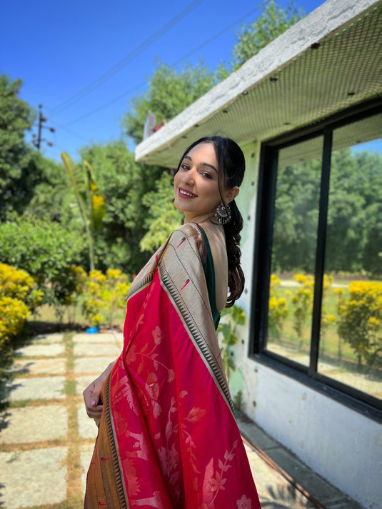 Pink Traditional Pure Soft Paithani Silk Zari Weaving Saree