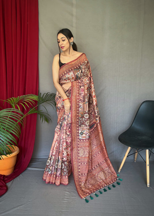 Maroon Pure Cotton Kashmiri Floral Print Saree