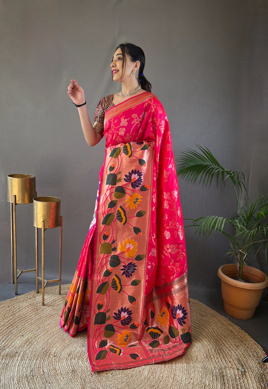 Pink Soft Paithani Silk Rich Weaving Traditional Saree