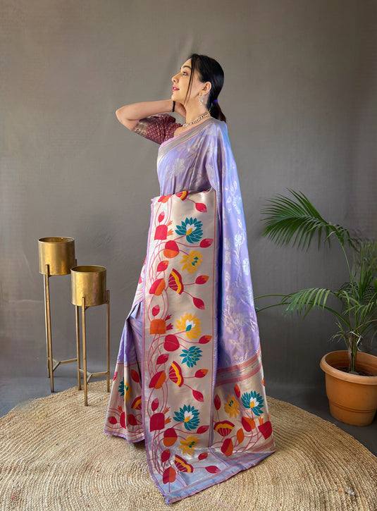 Lavender Soft Paithani Silk Rich Weaving Traditional Saree