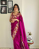 Wine Premium Georgette Silk Border Multi Thread Embroidered Saree