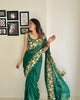 Bottle Green Premium Georgette Silk Border Multi Thread Embroidered Saree