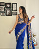 Navy Blue Premium Georgette Silk Border Multi Thread Embroidered Saree