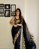 Black Premium Georgette Silk Border Multi Thread Embroidered Saree