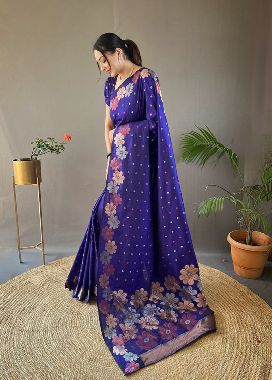 Purple classic soft silk copper and gold floral weaving saree