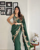 Bottle Green Trendy Georgette Silk Border Multi Thread Embroidered Saree